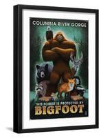 Columbia River Gorge - Respect Our Wildlife - Bigfoot-Lantern Press-Framed Art Print