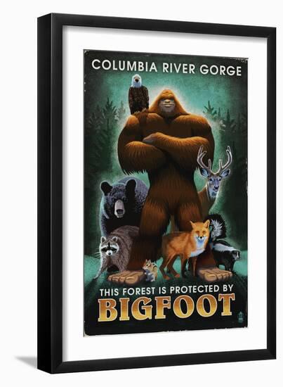 Columbia River Gorge - Respect Our Wildlife - Bigfoot-Lantern Press-Framed Art Print