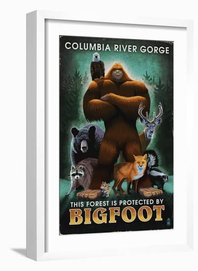 Columbia River Gorge - Respect Our Wildlife - Bigfoot-Lantern Press-Framed Art Print