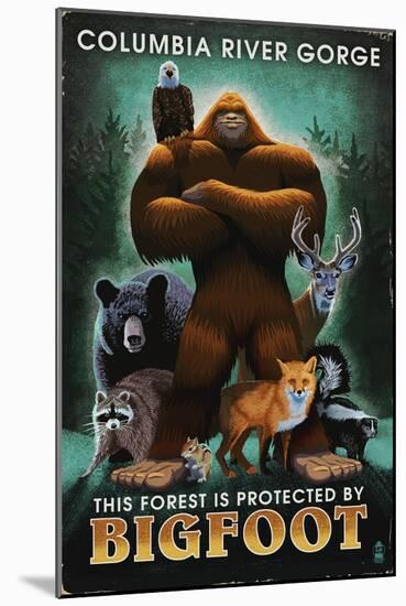 Columbia River Gorge - Respect Our Wildlife - Bigfoot-Lantern Press-Mounted Art Print