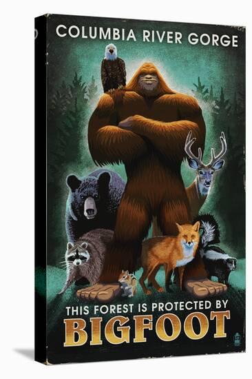 Columbia River Gorge - Respect Our Wildlife - Bigfoot-Lantern Press-Stretched Canvas