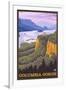 Columbia River Gorge Scene with Crown Point-Lantern Press-Framed Art Print