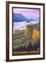 Columbia River Gorge Scene with Crown Point-Lantern Press-Framed Art Print