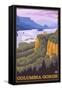 Columbia River Gorge Scene with Crown Point-Lantern Press-Framed Stretched Canvas