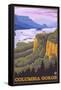 Columbia River Gorge Scene with Crown Point-Lantern Press-Framed Stretched Canvas