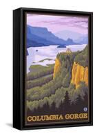 Columbia River Gorge Scene with Crown Point-Lantern Press-Framed Stretched Canvas