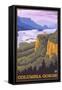 Columbia River Gorge Scene with Crown Point-Lantern Press-Framed Stretched Canvas