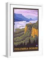 Columbia River Gorge Scene with Crown Point-Lantern Press-Framed Art Print