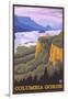 Columbia River Gorge Scene with Crown Point-Lantern Press-Framed Art Print