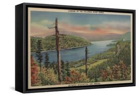 Columbia River Gorge View Between Washington and Oregon - Columbia Gorge-Lantern Press-Framed Stretched Canvas