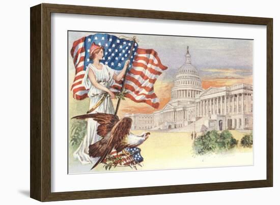 Columbia with Flag on Capitol Hill-null-Framed Art Print