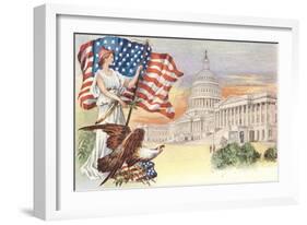 Columbia with Flag on Capitol Hill-null-Framed Art Print