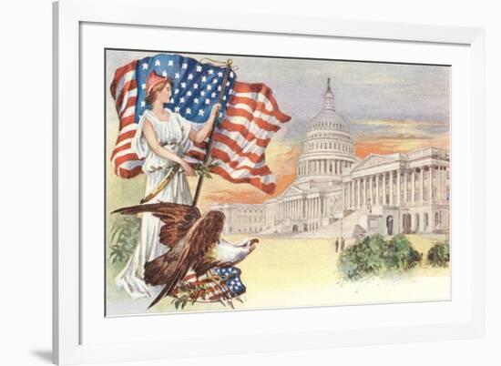 Columbia with Flag on Capitol Hill-null-Framed Premium Giclee Print