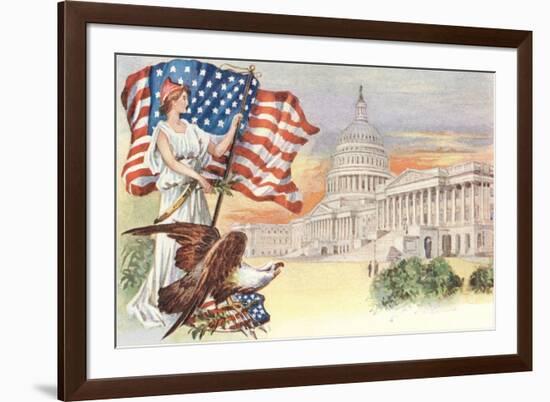 Columbia with Flag on Capitol Hill-null-Framed Premium Giclee Print