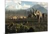 Columbian Mammoths and Bison Roam the Ancient Plains of North America-null-Mounted Art Print