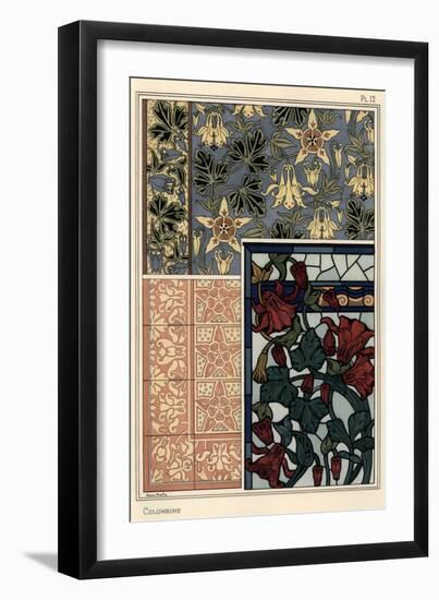 Columbine, Aquilegia vulgaris, flower in patterns for wallpaper, stained glass and tiles.-null-Framed Giclee Print