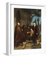 Columbus At Doors Of Convent Of Santa Maria De La Rabida Asking For Bread & Water For His Son, 1858-Benito Mercade Y Fabregas-Framed Giclee Print