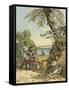 Columbus Bartering with Native Americans for Supplies-Andrew Melrose-Framed Stretched Canvas