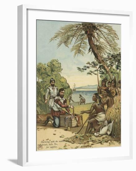 Columbus Bartering with Native Americans for Supplies-Andrew Melrose-Framed Giclee Print