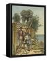 Columbus Building a Fort in Haiti-Andrew Melrose-Framed Stretched Canvas