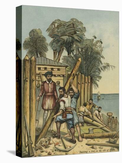 Columbus Building a Fort in Haiti-Andrew Melrose-Stretched Canvas