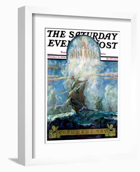 "Columbus Day," Saturday Evening Post Cover, October 11, 1930-H.W. Tilson-Framed Giclee Print