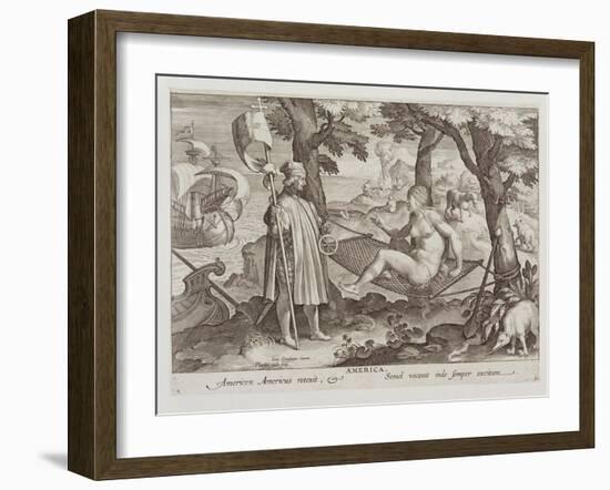 Columbus Discovering America, Plate 2 from "Nova Reperta"-Jan van der Straet-Framed Giclee Print