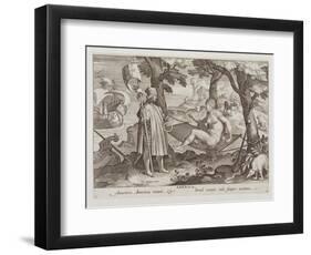 Columbus Discovering America, Plate 2 from "Nova Reperta"-Jan van der Straet-Framed Premium Giclee Print