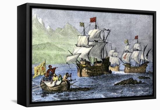 Columbus Expedition Coasting Along the Northern Shore of Cuba-null-Framed Stretched Canvas