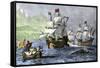 Columbus Expedition Coasting Along the Northern Shore of Cuba-null-Framed Stretched Canvas