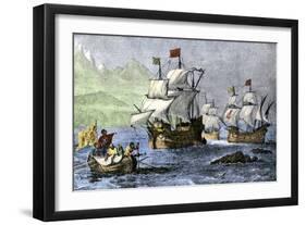 Columbus Expedition Coasting Along the Northern Shore of Cuba-null-Framed Giclee Print