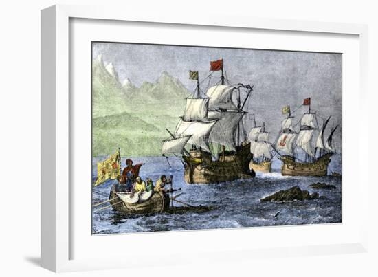 Columbus Expedition Coasting Along the Northern Shore of Cuba-null-Framed Giclee Print