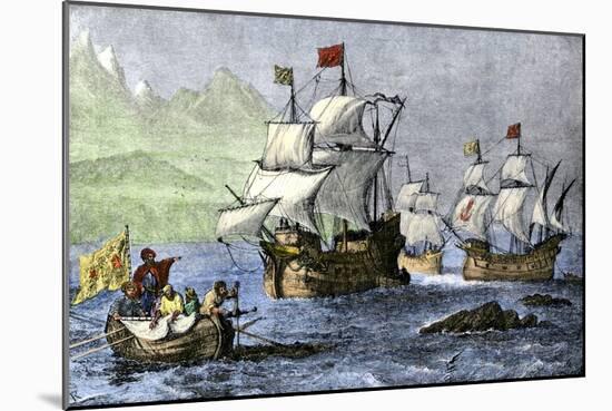 Columbus Expedition Coasting Along the Northern Shore of Cuba-null-Mounted Giclee Print