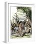 Columbus Giving Hawk's Bells to Natives after Landing in the Caribbean, c.1492-null-Framed Giclee Print