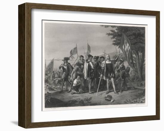 Columbus Lands on Watling Island-H.b. Hall-Framed Art Print