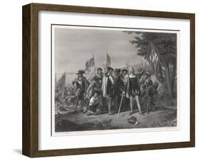 Columbus Lands on Watling Island-H.b. Hall-Framed Art Print