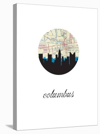 Columbus Map Skyline-Paperfinch 0-Stretched Canvas