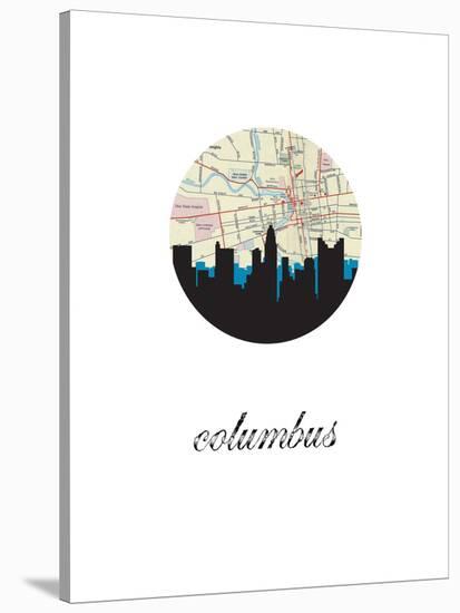 Columbus Map Skyline-Paperfinch 0-Stretched Canvas