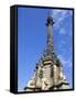 Columbus Monument in Port Vell, Barcelona, Catalonia, Spain, Europe-Richard Cummins-Framed Stretched Canvas