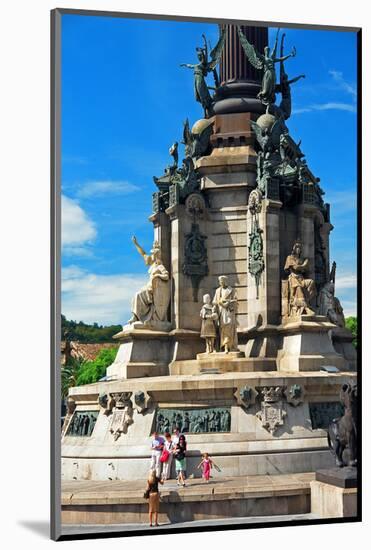 Columbus monument on the Placa del Portal de la Pau, Barcelona, Catalonia, Spain-null-Mounted Art Print