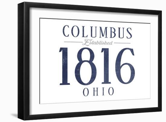 Columbus, Ohio - Established Date (Blue)-Lantern Press-Framed Art Print