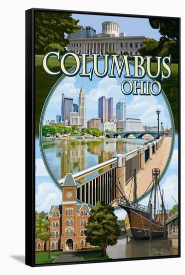 Columbus, Ohio - Montage Scenes-Lantern Press-Framed Stretched Canvas