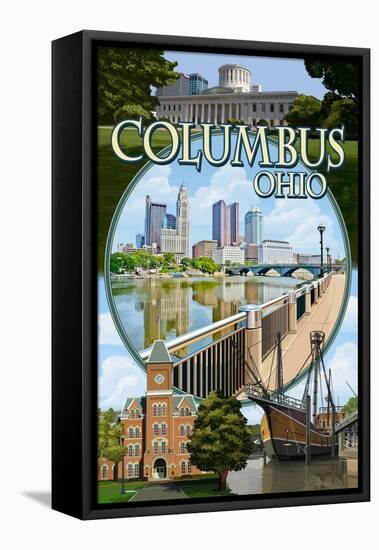 Columbus, Ohio - Montage Scenes-Lantern Press-Framed Stretched Canvas