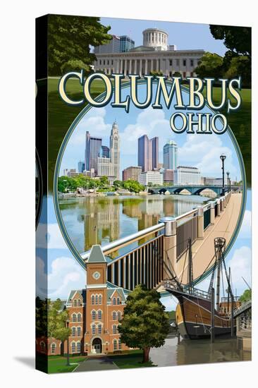 Columbus, Ohio - Montage Scenes-Lantern Press-Stretched Canvas