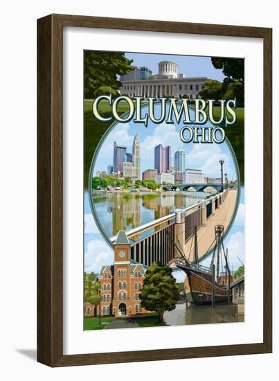 Columbus, Ohio - Montage Scenes-Lantern Press-Framed Art Print