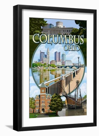 Columbus, Ohio - Montage Scenes-Lantern Press-Framed Art Print