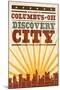 Columbus, Ohio - Skyline and Sunburst Screenprint Style-Lantern Press-Mounted Art Print