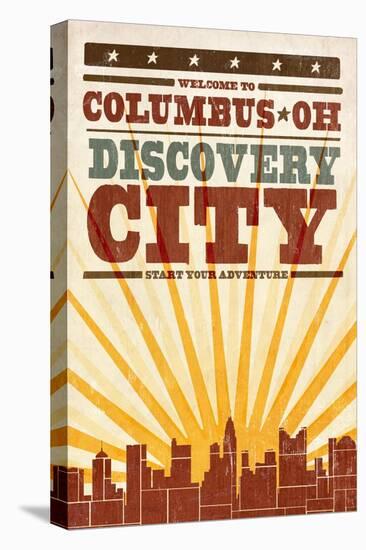 Columbus, Ohio - Skyline and Sunburst Screenprint Style-Lantern Press-Stretched Canvas