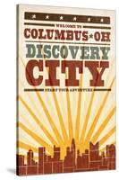 Columbus, Ohio - Skyline and Sunburst Screenprint Style-Lantern Press-Stretched Canvas