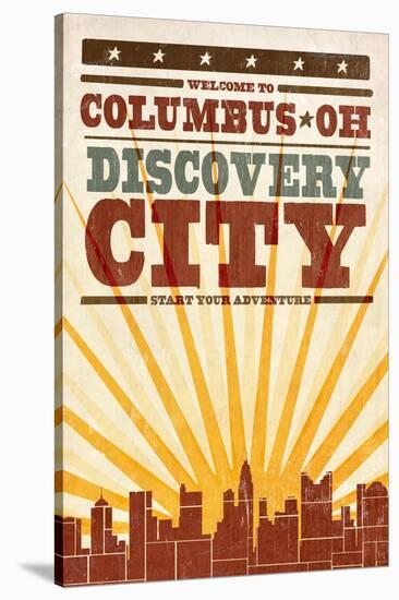 Columbus, Ohio - Skyline and Sunburst Screenprint Style-Lantern Press-Stretched Canvas